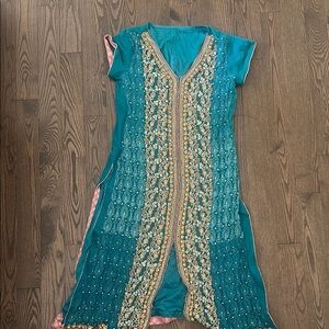 Elegant Teal Embroidered Dress